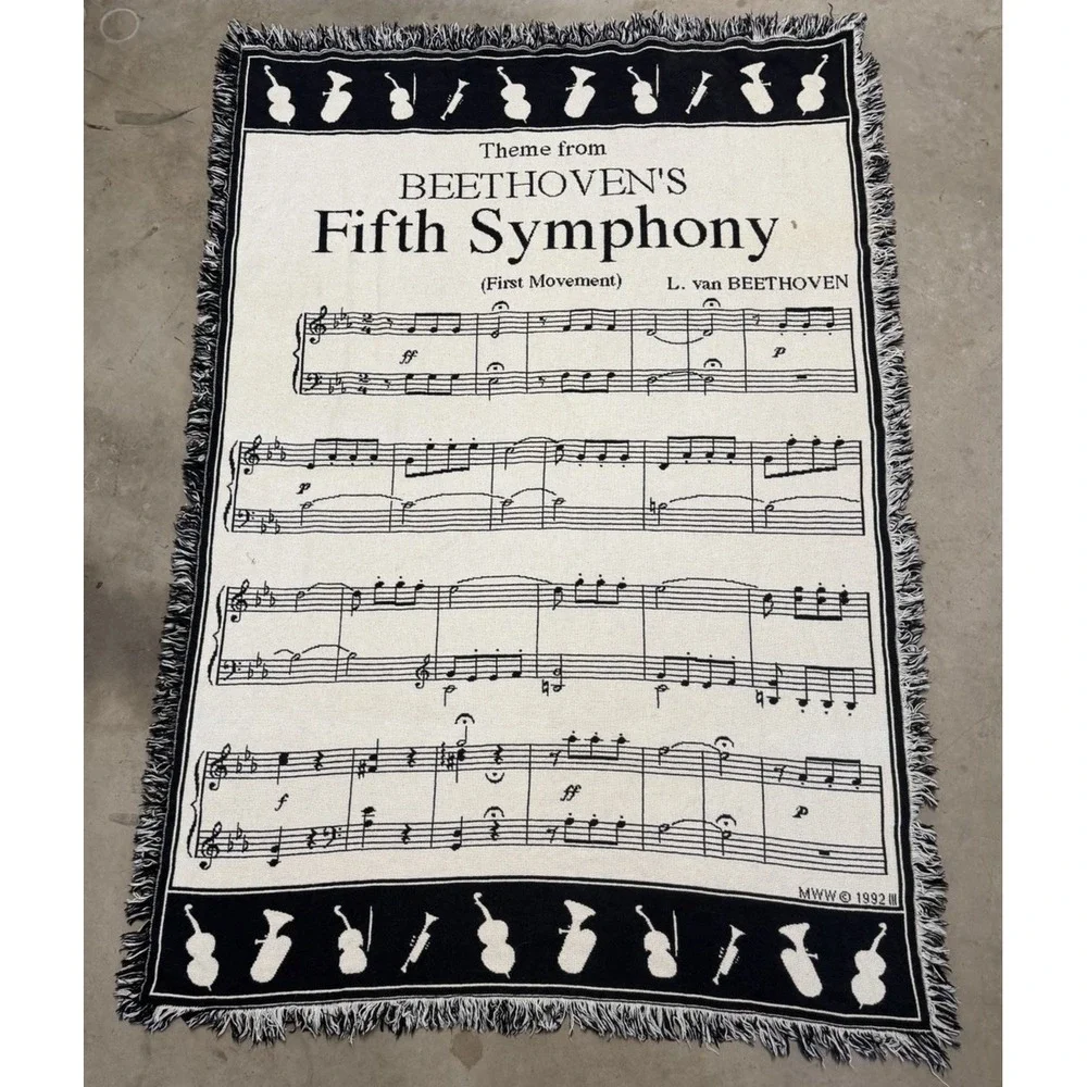 Beethoven's Fifth Symphony music instrument blanket tapestry throw 67x47